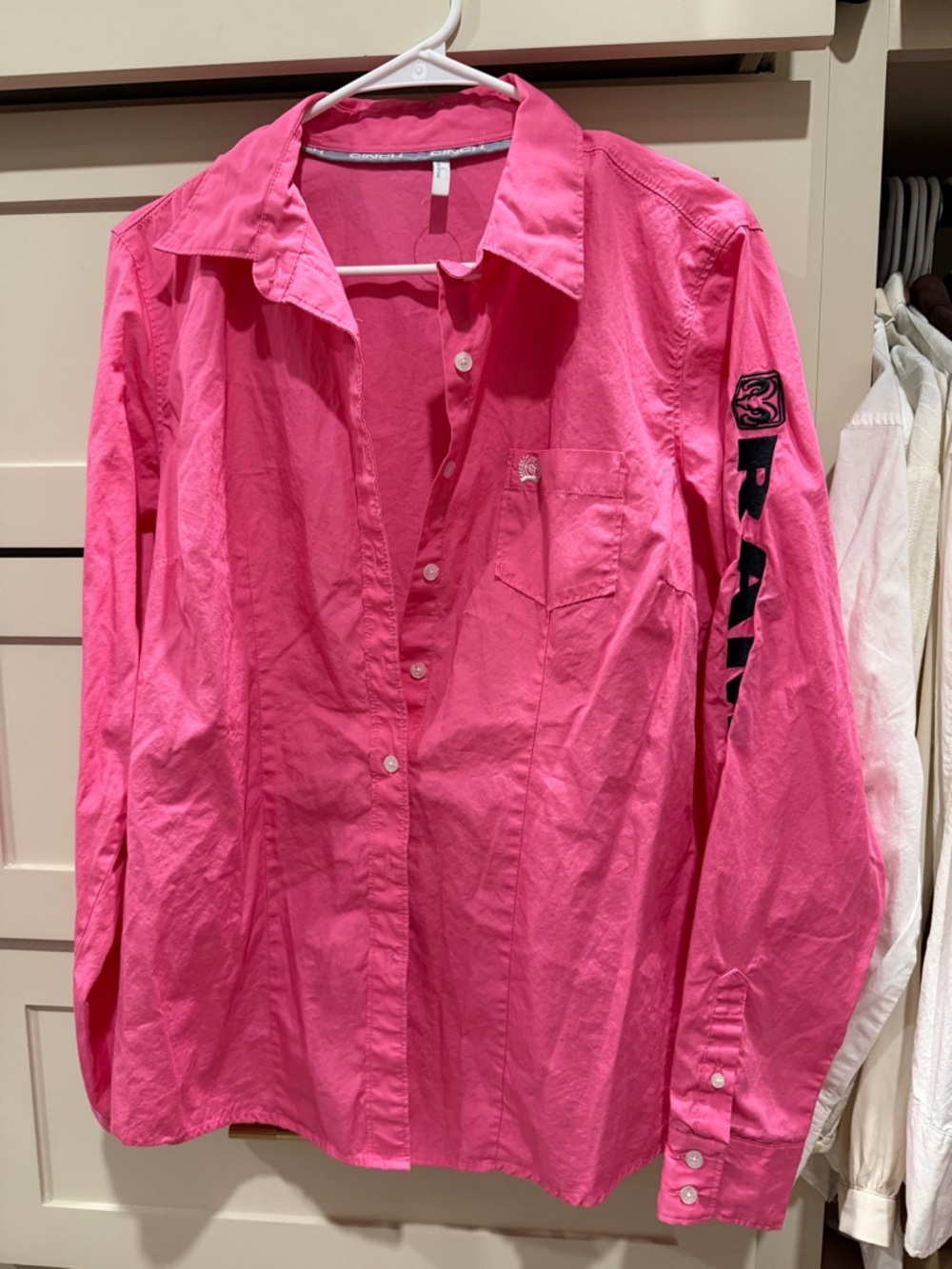 Cinch Women's Hot Pink Button Down Shirt with RAM